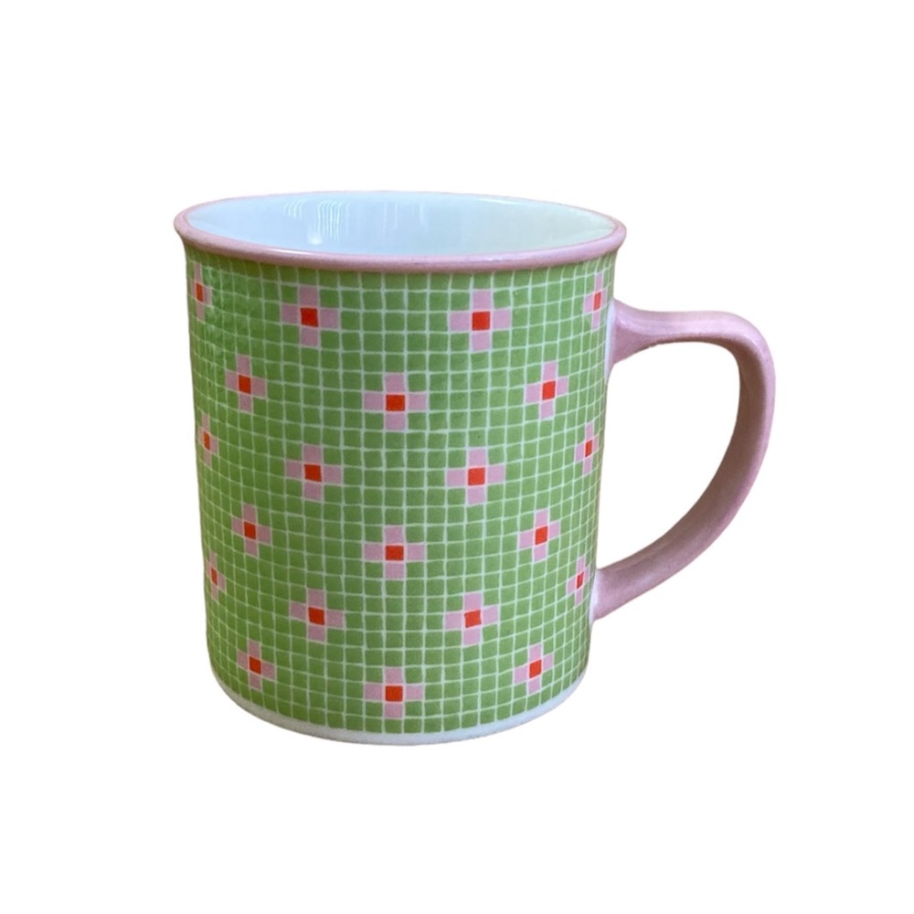 Starbucks Barista Coffee Tea Mug Green Pink Mosaic Tile 2004 Vintage 16oz